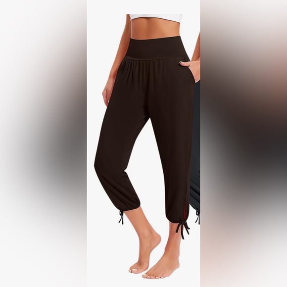 Women Capri Yoga Pant Casual Loose Workout Pant with pockets size Large - Picture 1 of 6